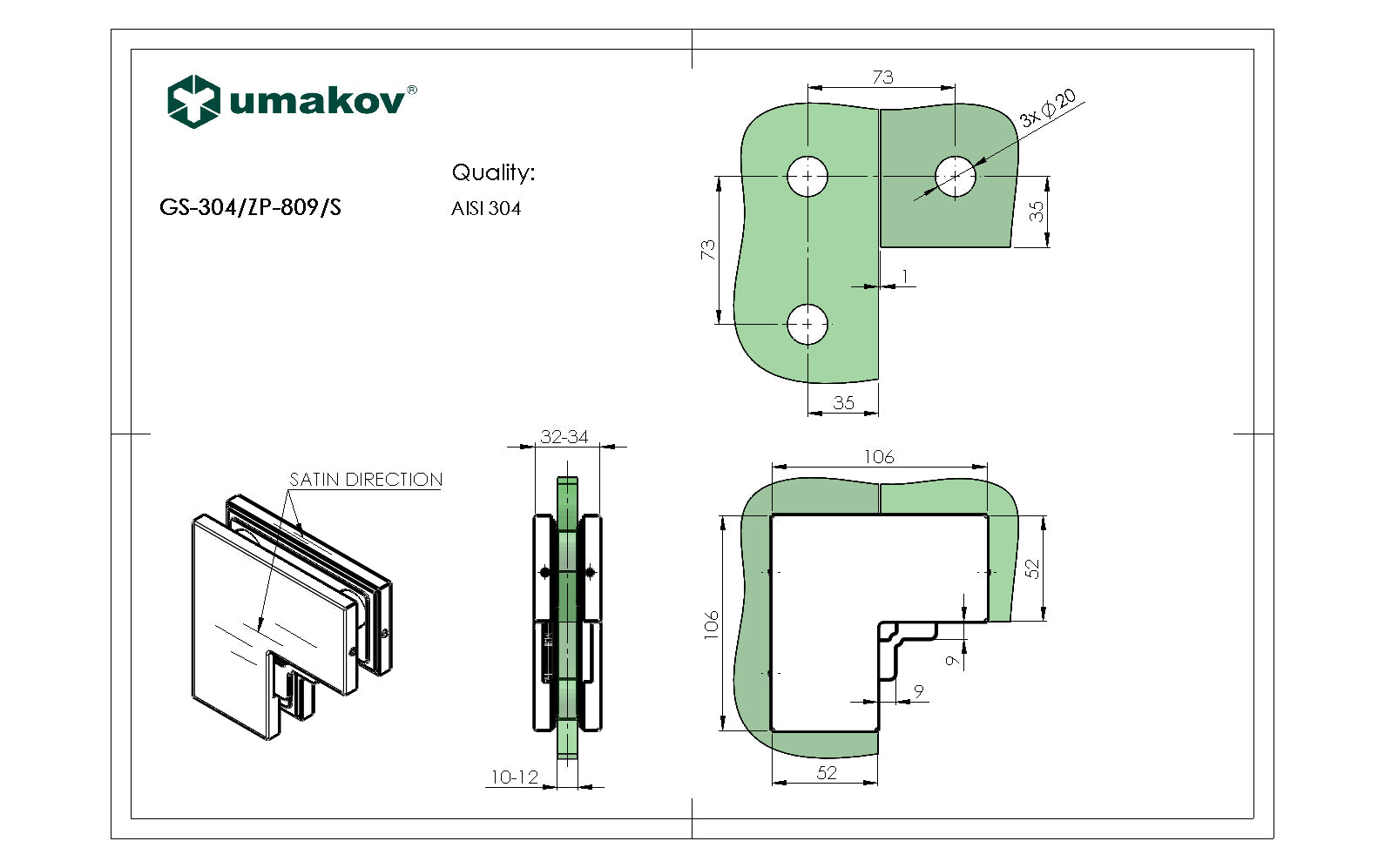 Felső üvegfogó AISI 304