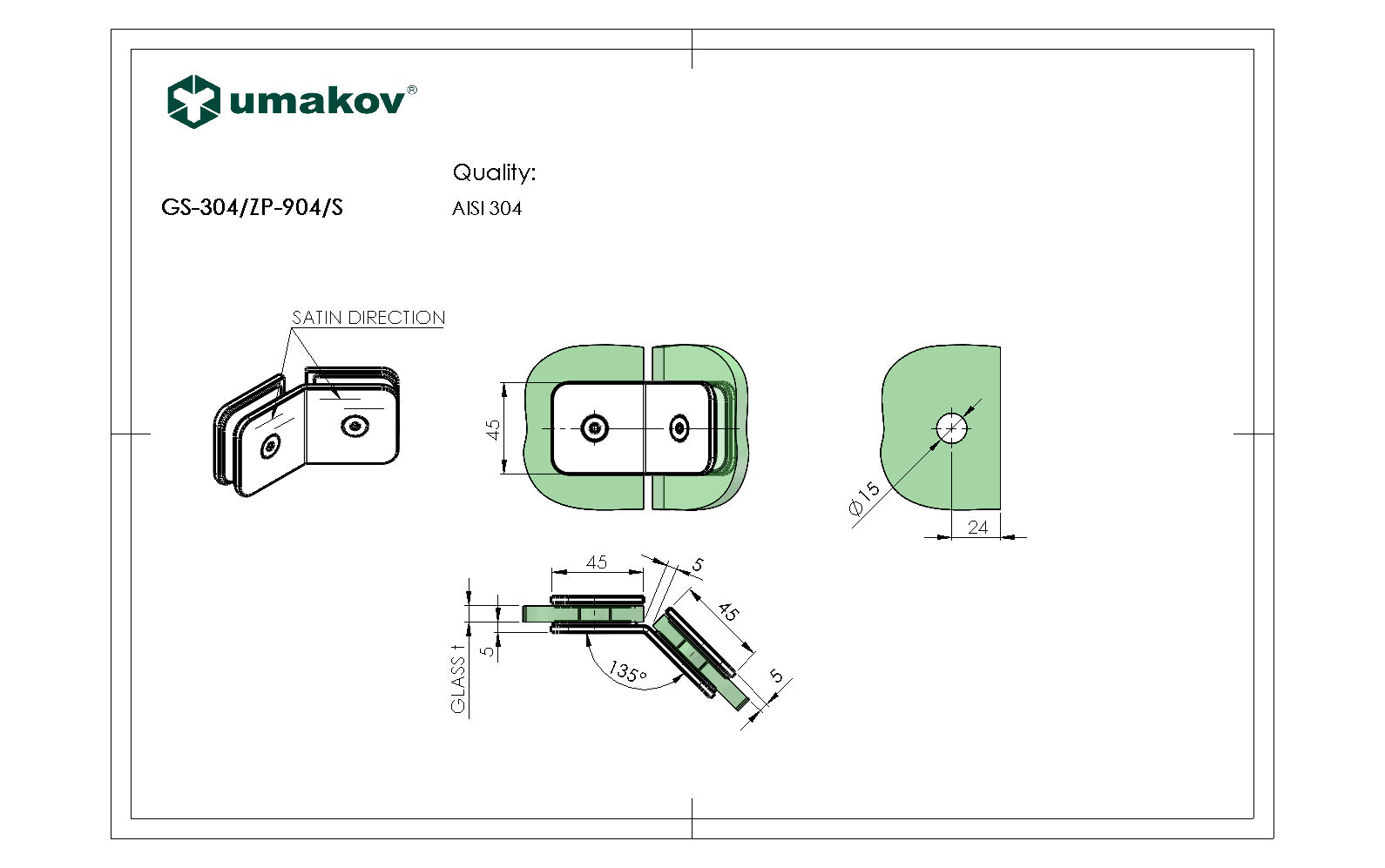 Pont üvegtartó, AISI 304, T 8-10 mm