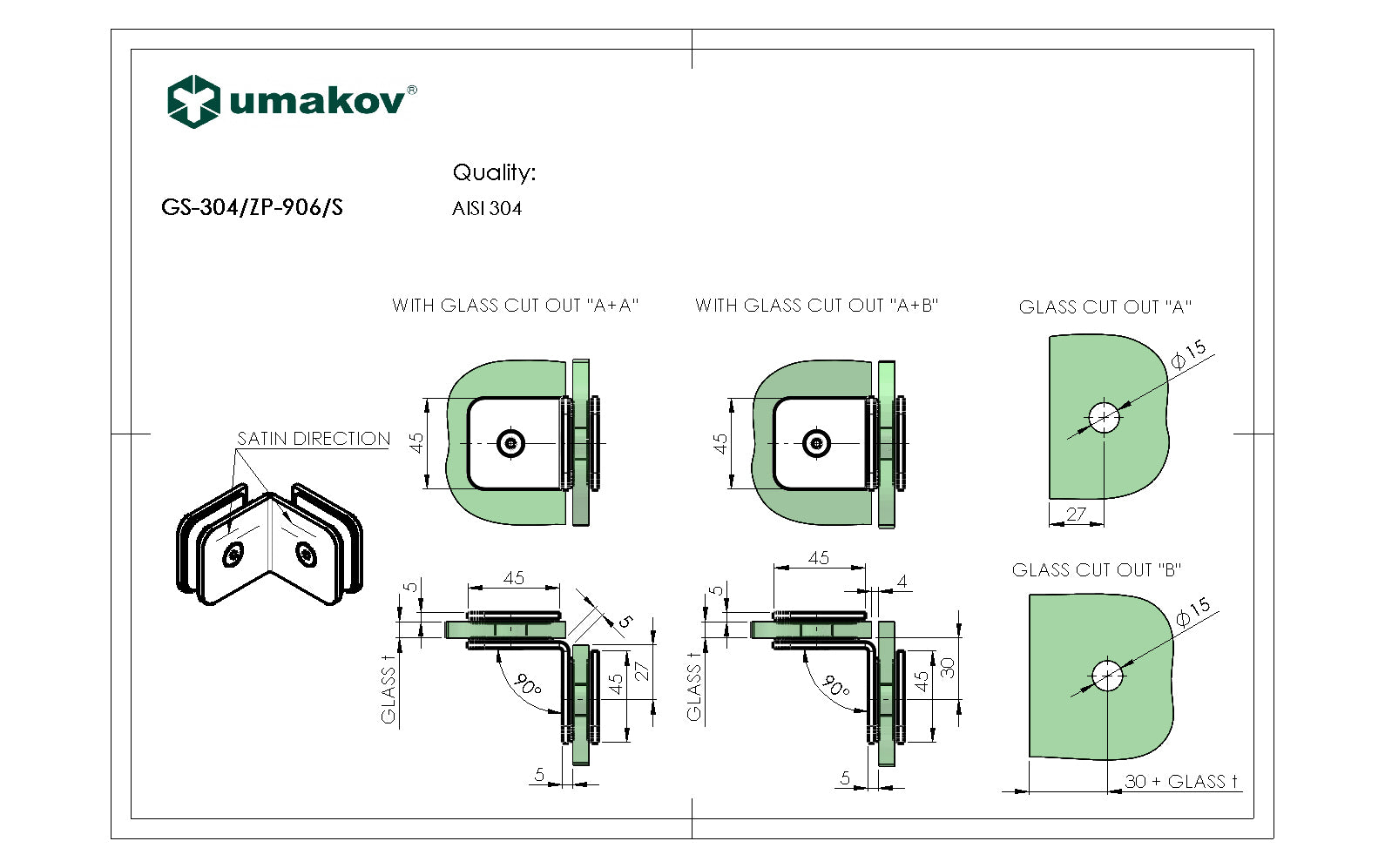 Pont üvegtartó, AISI 304, T 8-10 mm