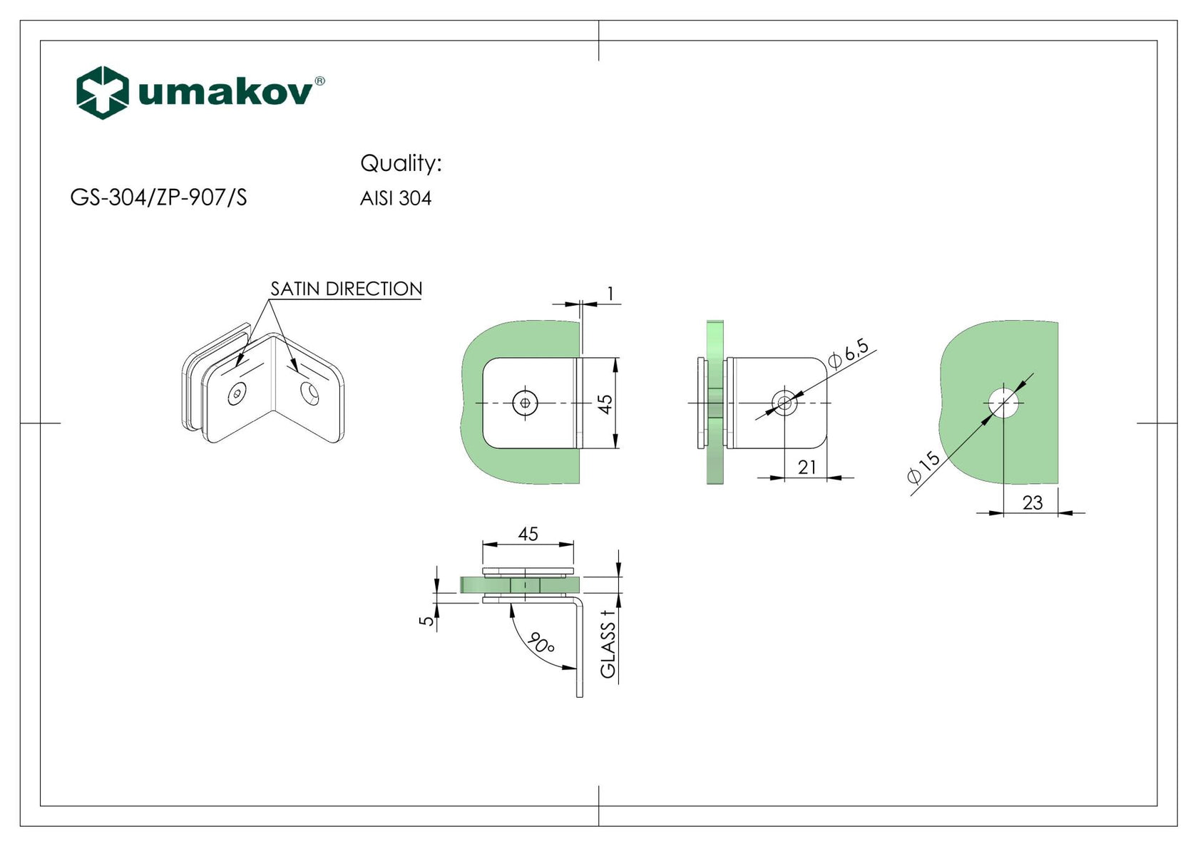 Pont üvegtartó, AISI 304, T 8-10 mm