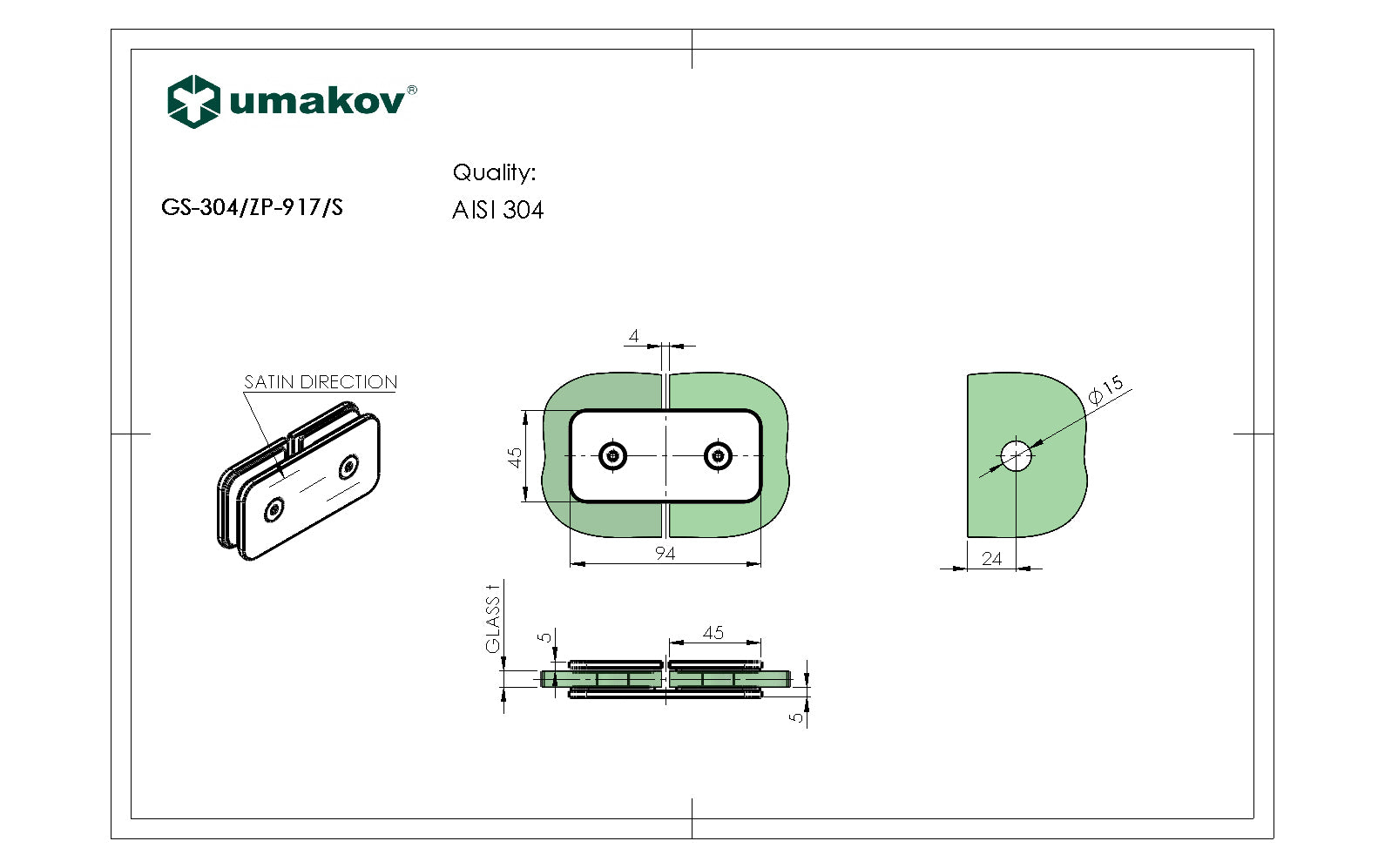 Pont üvegtartó, AISI 304, T 8-10 mm