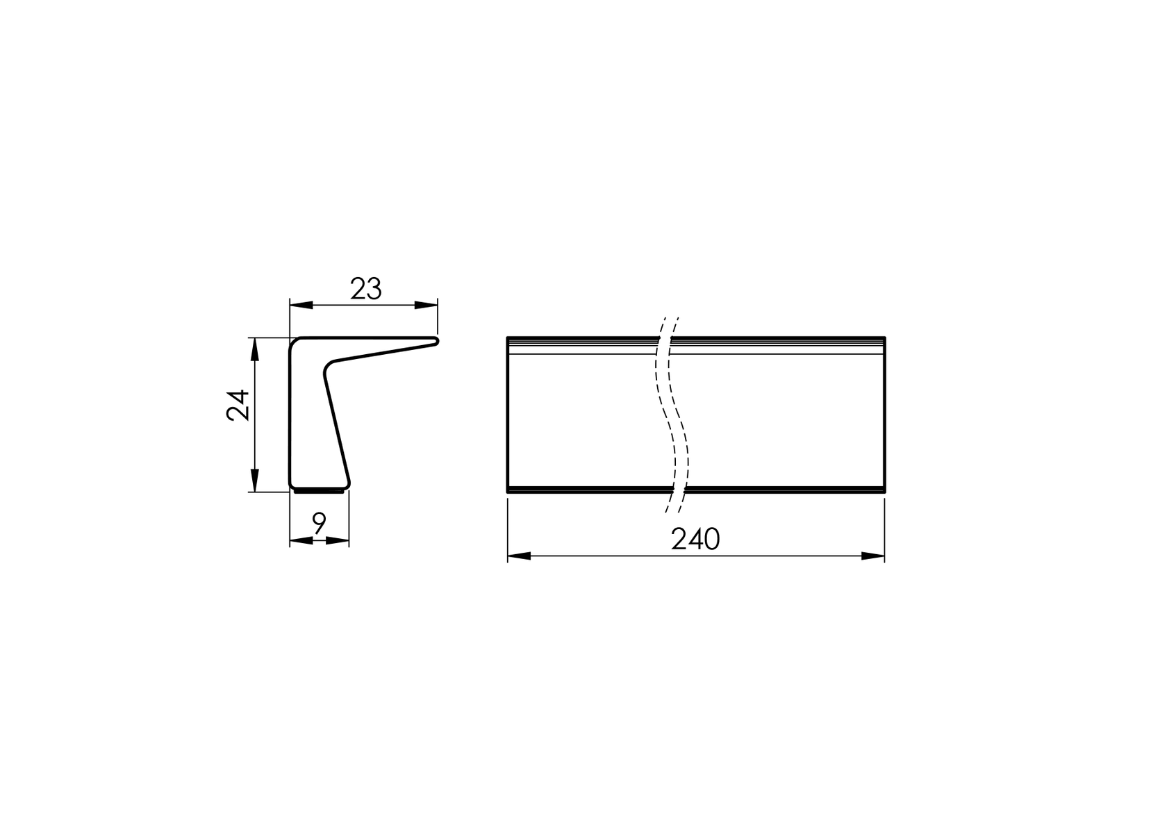 Öntapadós alumín.nyitómarkolat L240mm 24x24