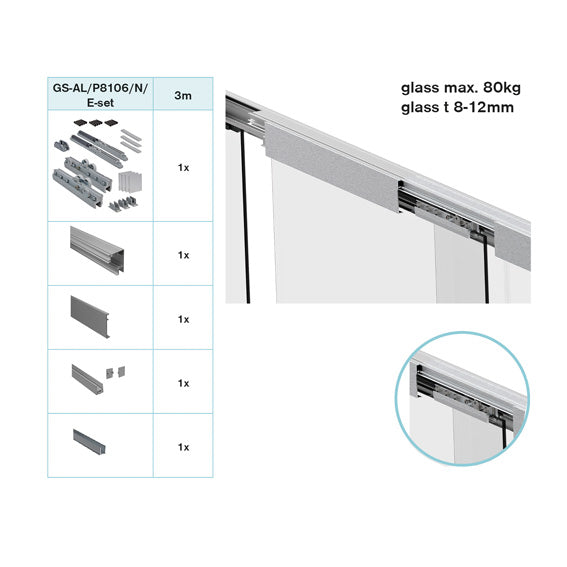 Teljesvasalatgarn GS-AL/P8106/N/E toló üvegajtóhoz
