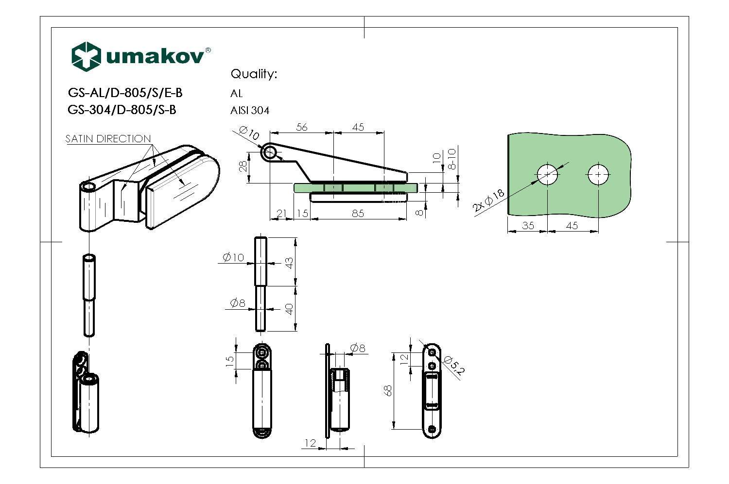 Alumínium zsanér üvegajtóhoz, síküveg studio