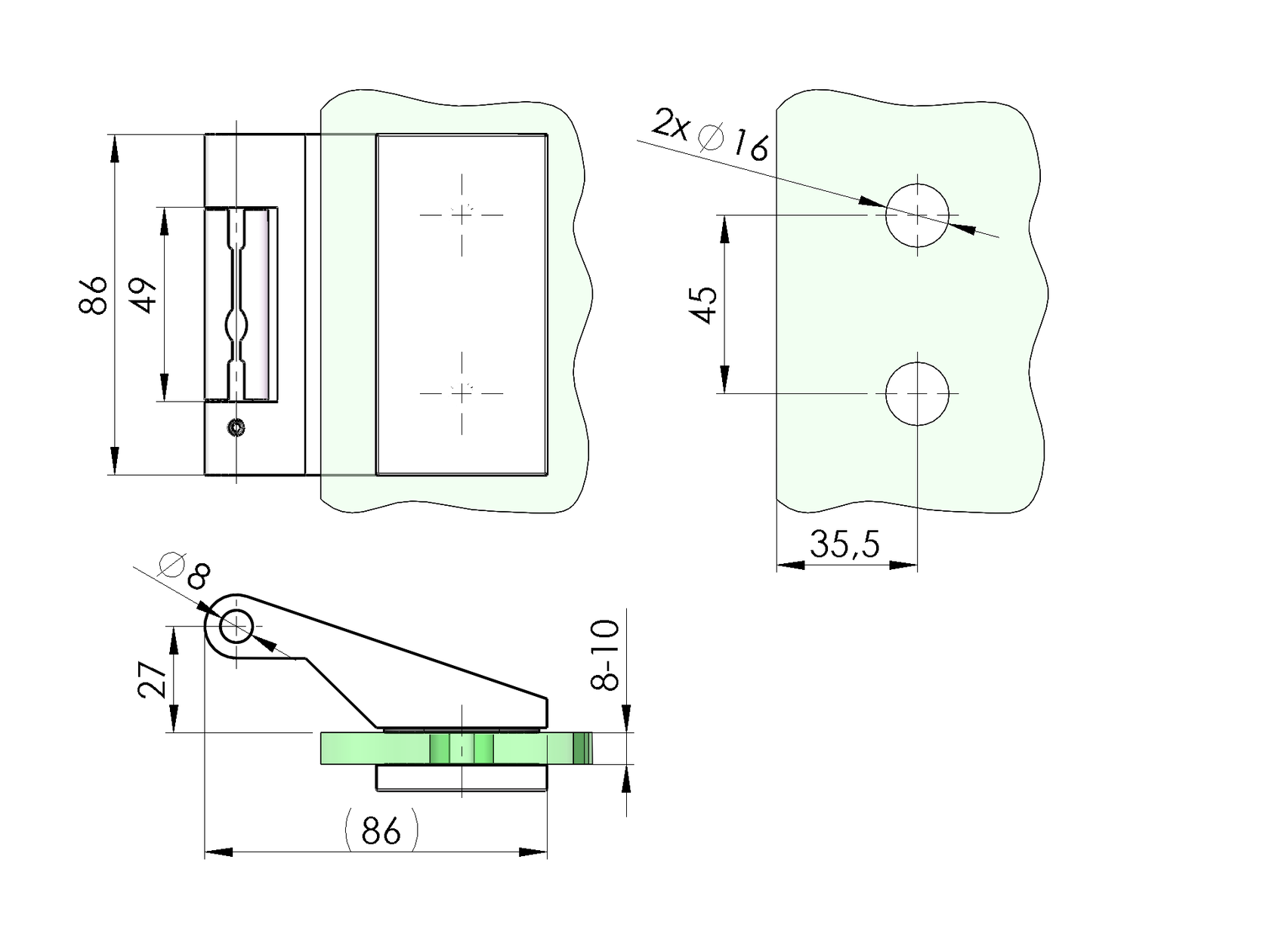 Rozsdamentes zsanér üvegajtóhoz office Al