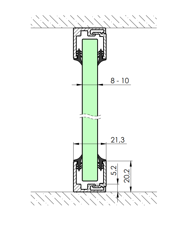 Alumínium U profil üveg válaszfalhoz-20x21mm