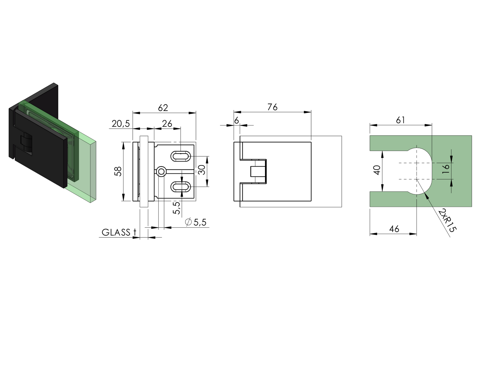 Sárgaréz zsanér üvegajtóra+falra-rozsdam.SwingPro
