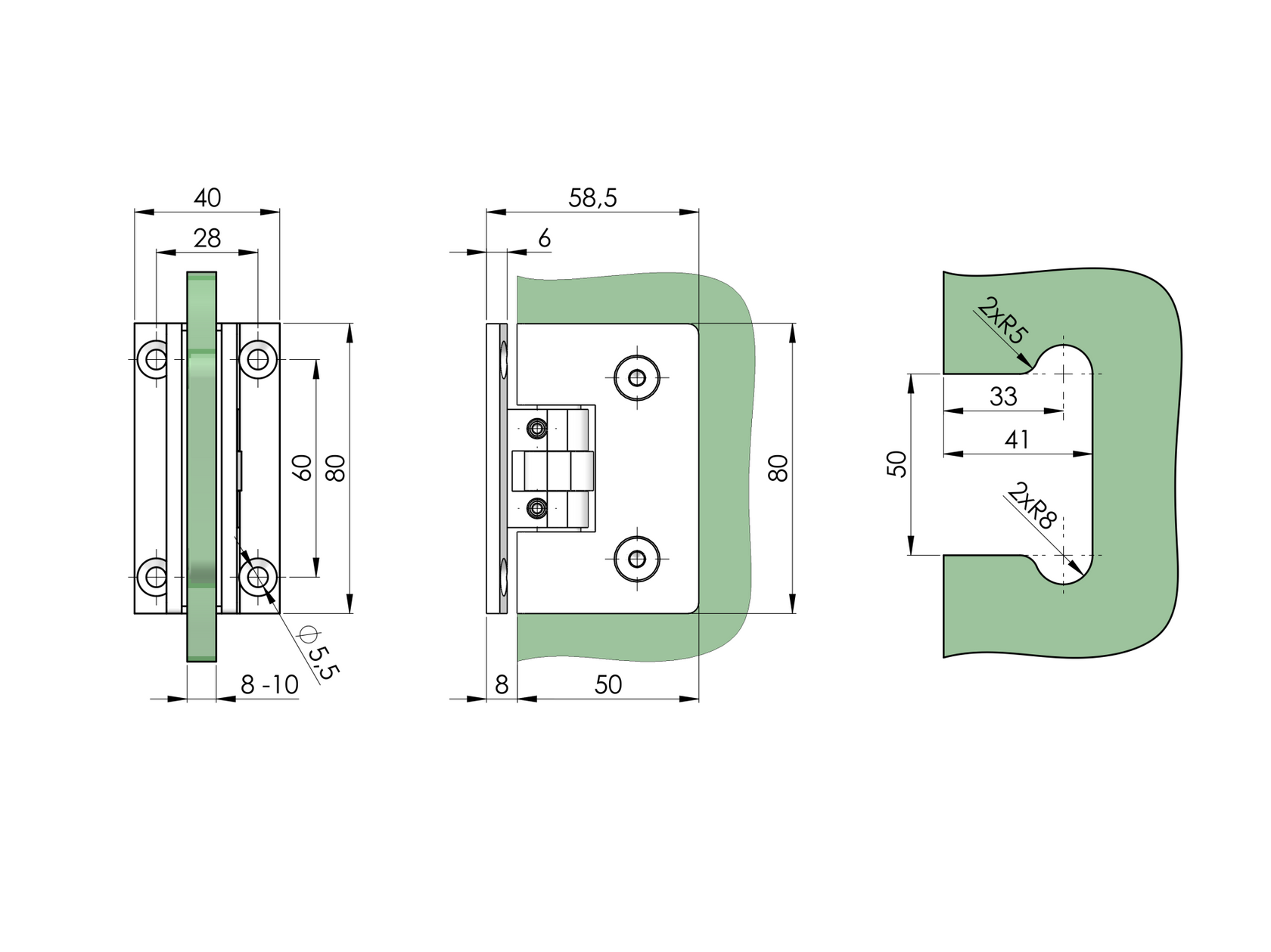 Sárgaréz zsanér üvegajtóra+falra-rozdam.hatású