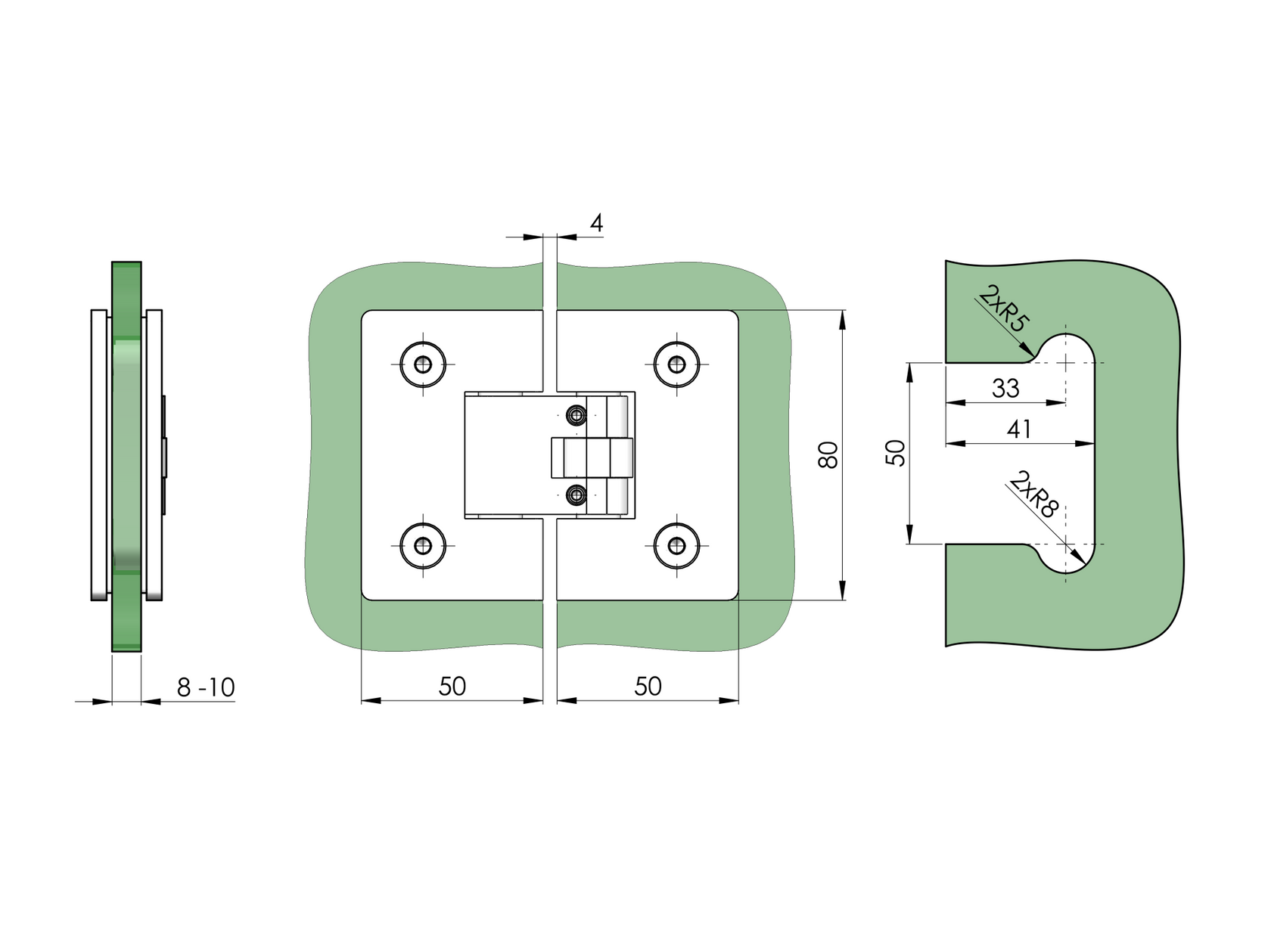 Zsanér üvegajtóra/üvegfalra flex