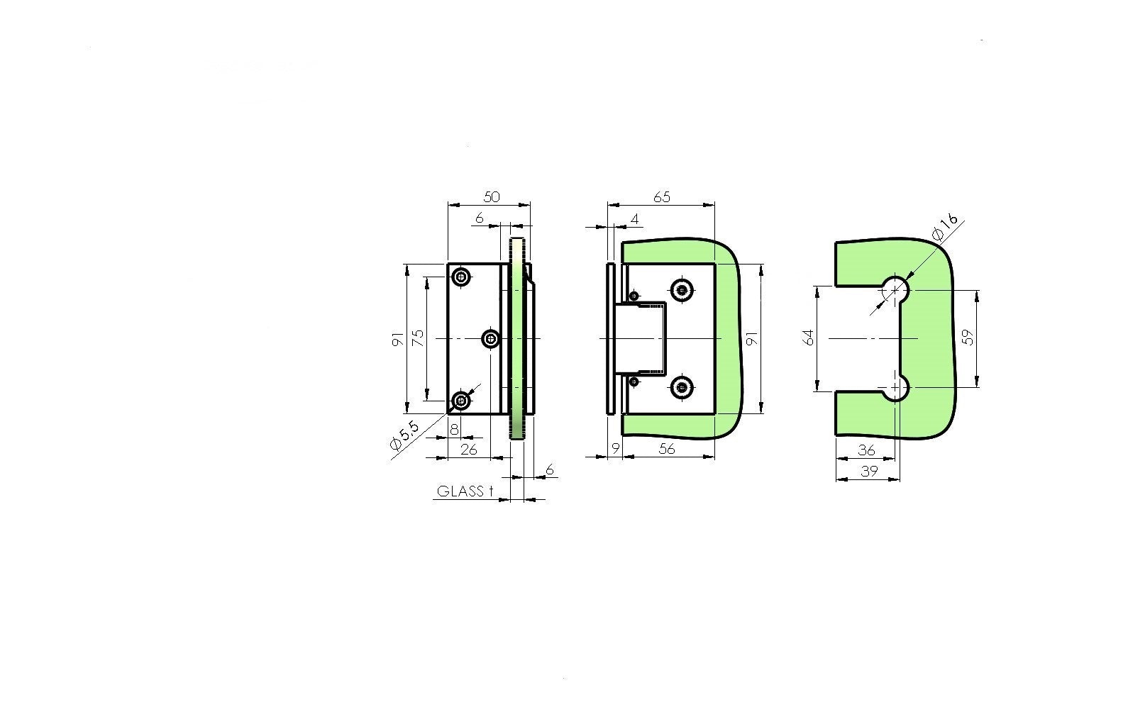 Krómozott sárgaréz zsanér üvegajtóra/falra