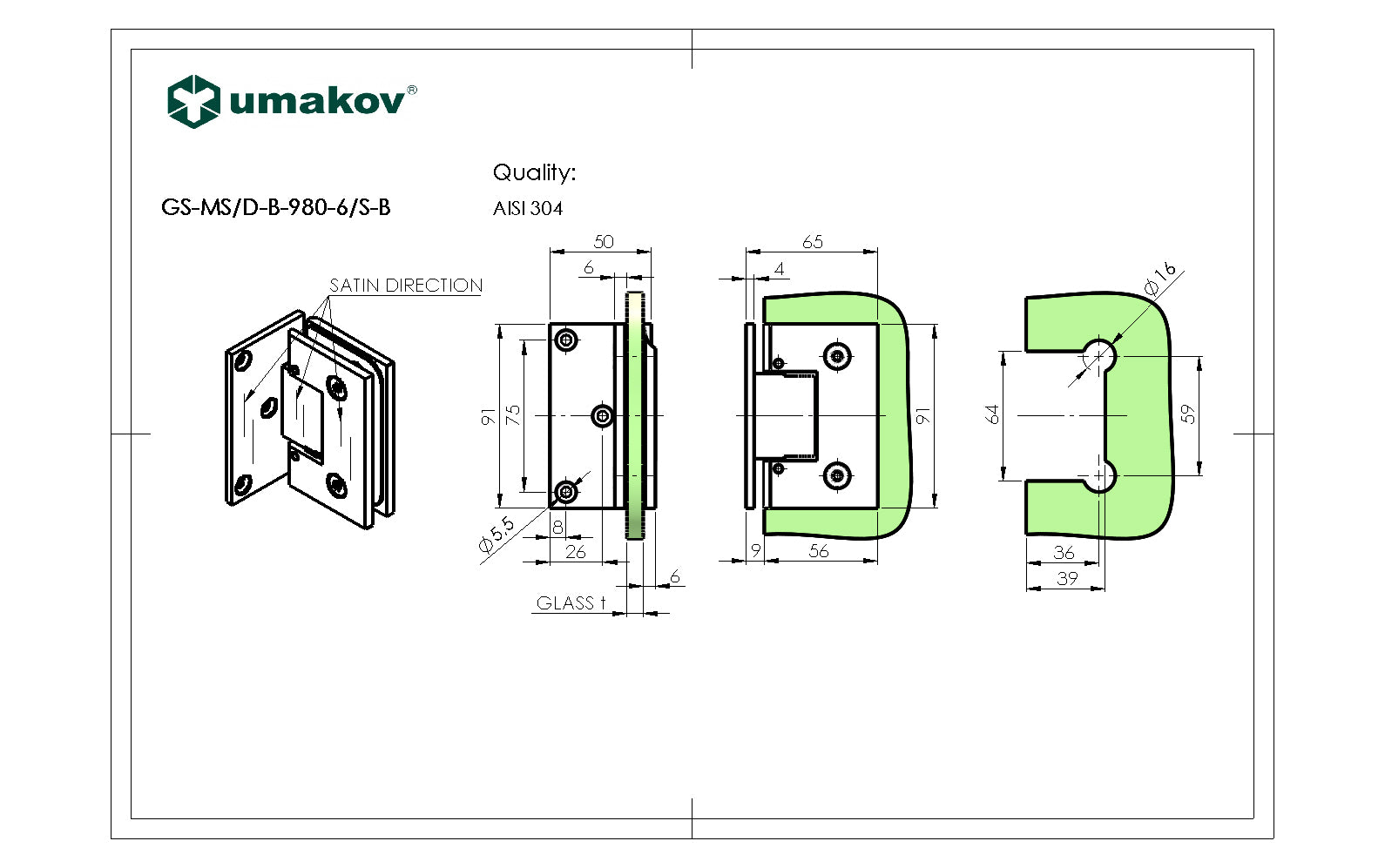 Rozsdamentes zsanér üvegajtóra/falra flex