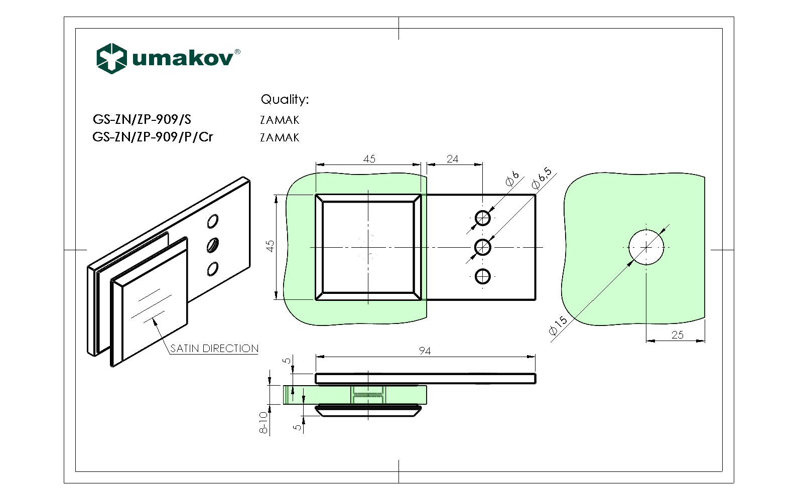 Pont üvegtartó, Zamak, T 8-10 mm