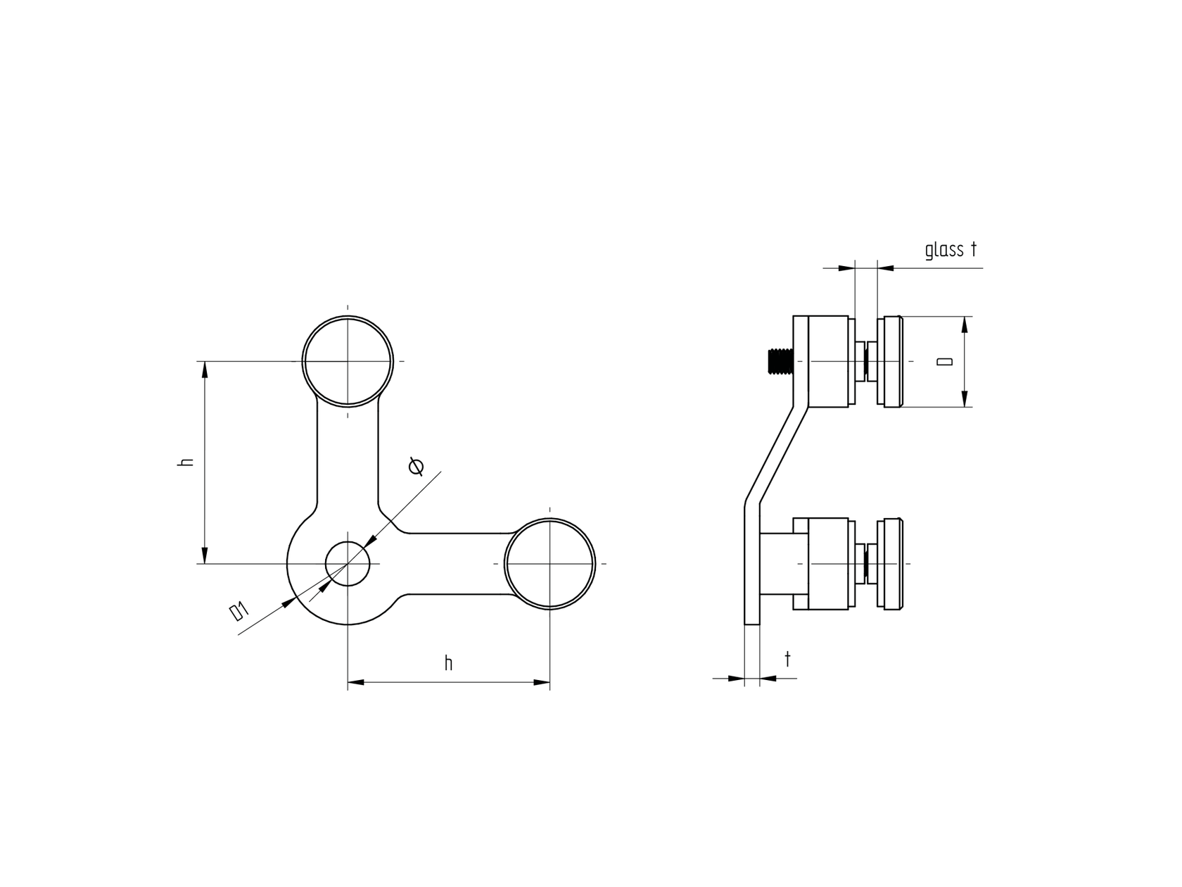 Rozsdam.kétkarospók síküvegtartó, 2xD30mm/90°