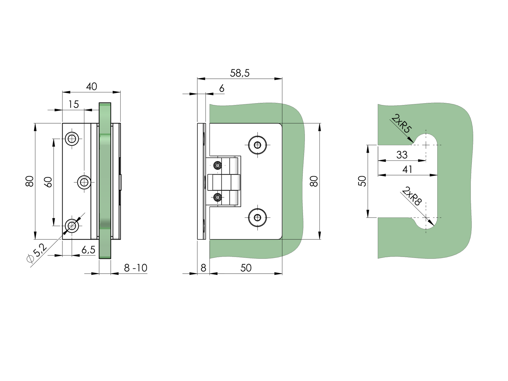 Sárgaréz zsanér üvegajtóra/falra flex