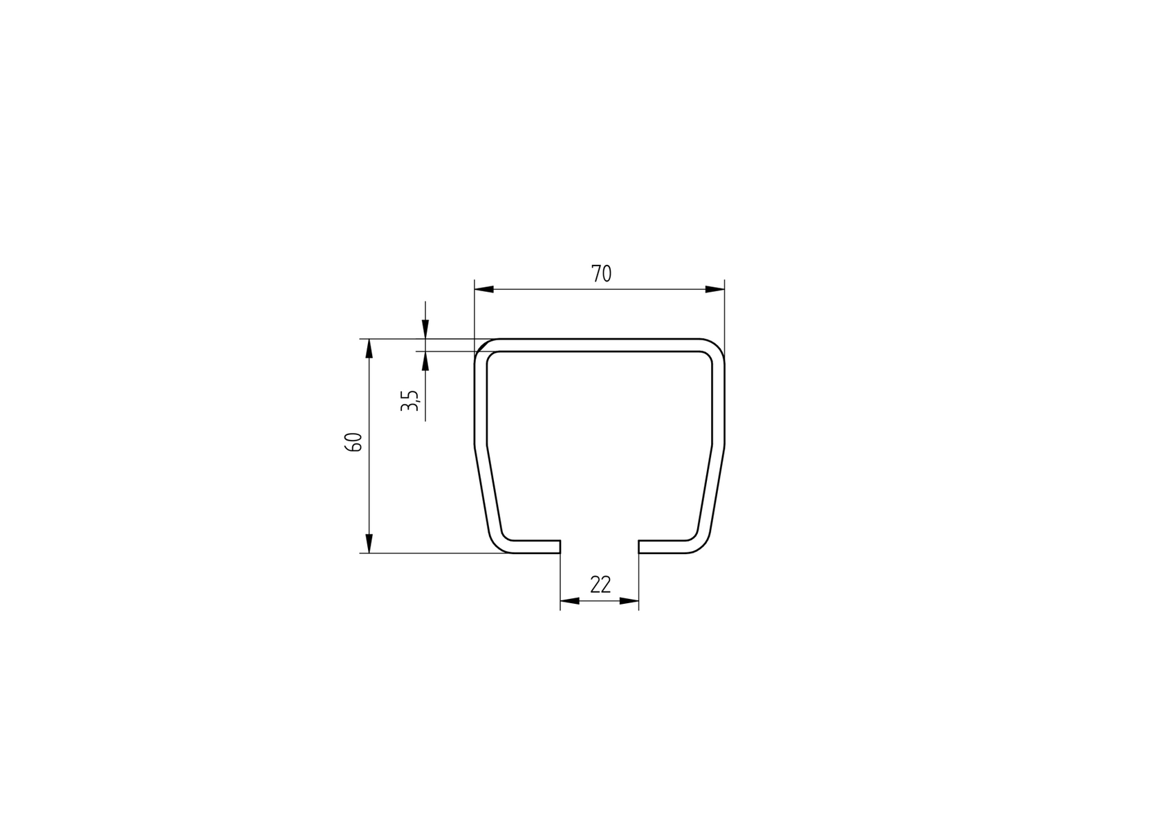 Úszókapu C-profil, horganyzott, 70x60x3,5 mm, L 3m