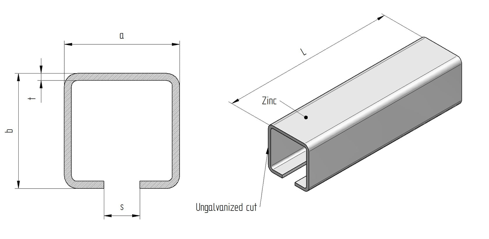 Úszókapu C-profil, horganyzott, 78x78x4 mm, L 7m