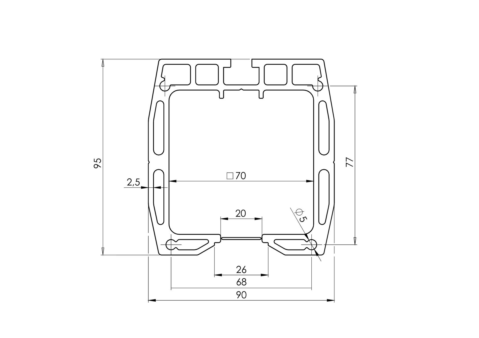 Úszókapu C-profil, alumínium, 90x95 mm, 6m