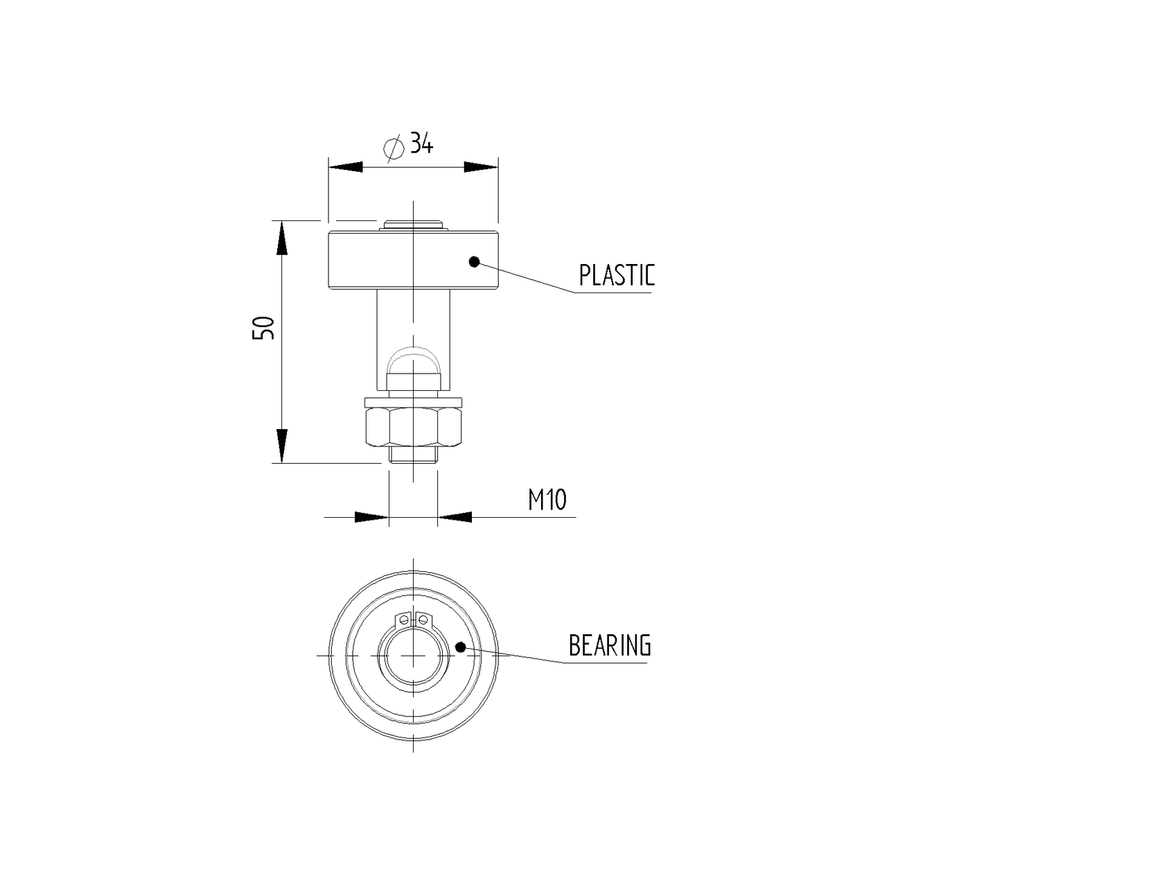Gumigyűrűs támasztó görgő-fekete PVC Zn,
