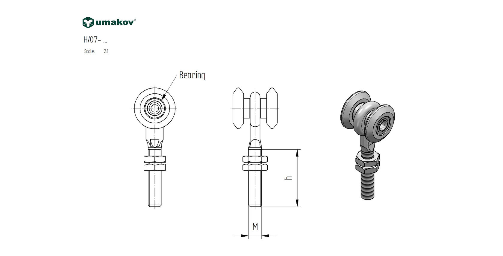 Függőkapu görgő (2x1), Zn, 57x67 mm sínhez