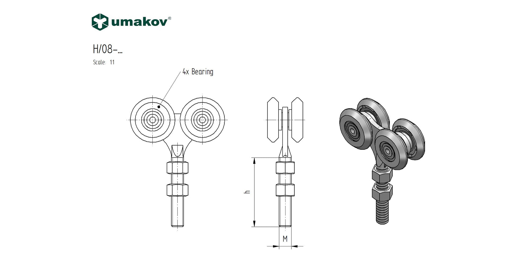 Függőkapu gőrgő (2x2), Nylon, 33x34 mm sínhez