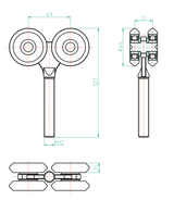 Függőkapu görgő (2x2), Zn, 42x54 mm sínhez