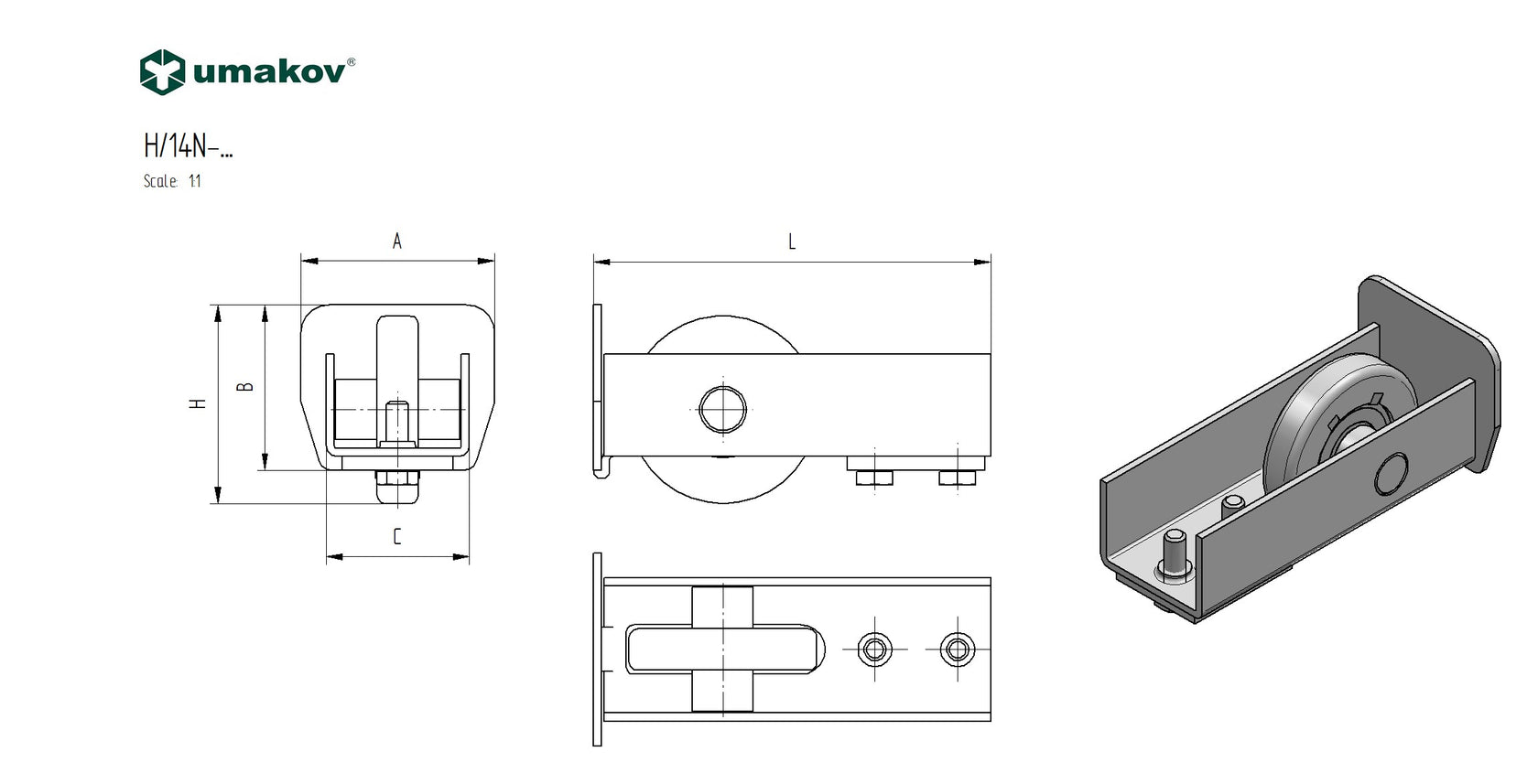 Felfutó görgő, 70x60, L115mm