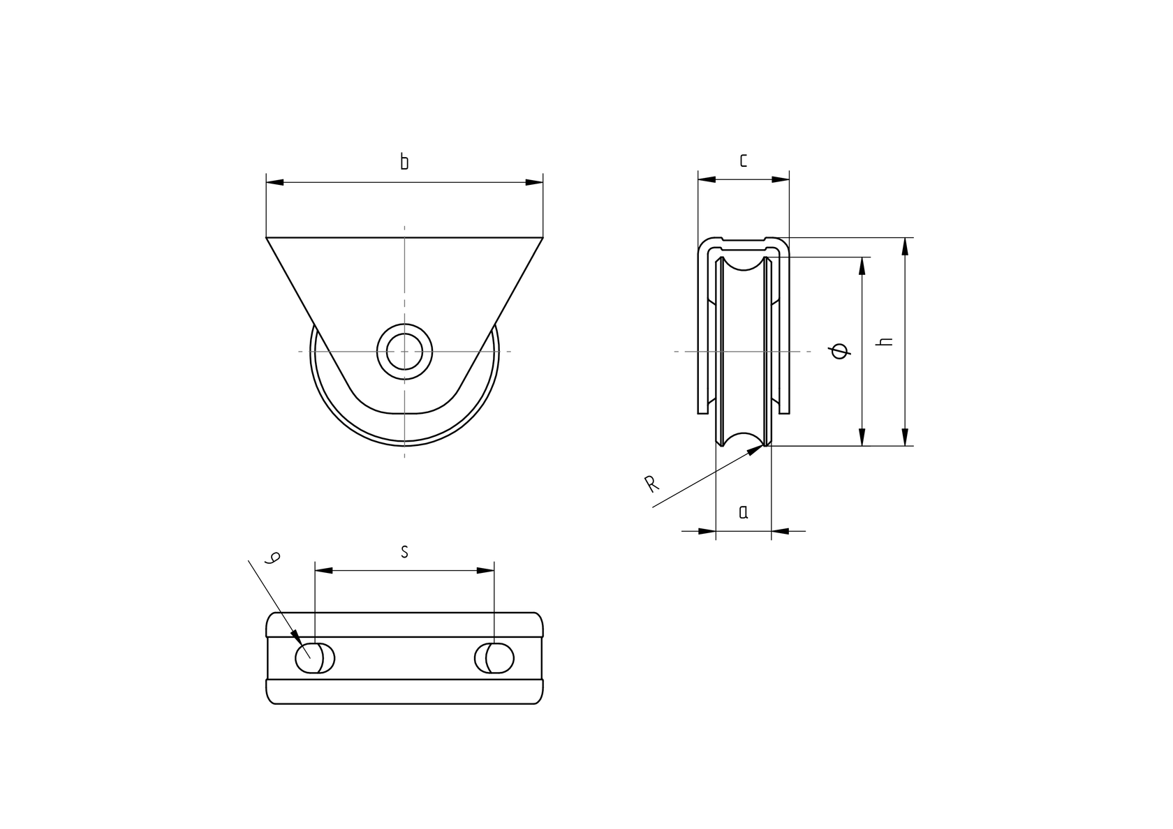 Csavarozható talpú tolókapu görgő/d16mm U, D60