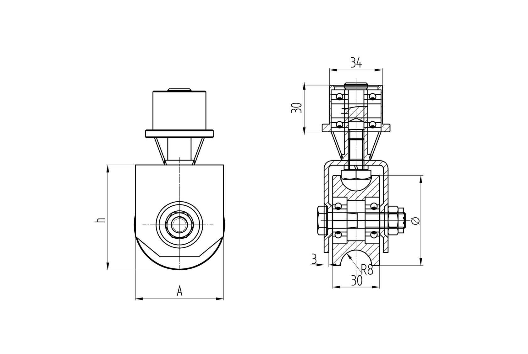 Forgatható kerék rugóval - U, D80