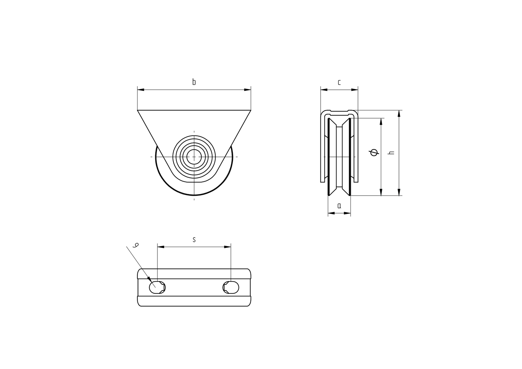 Csavarozható talpú tolókapu görgő, V, D100