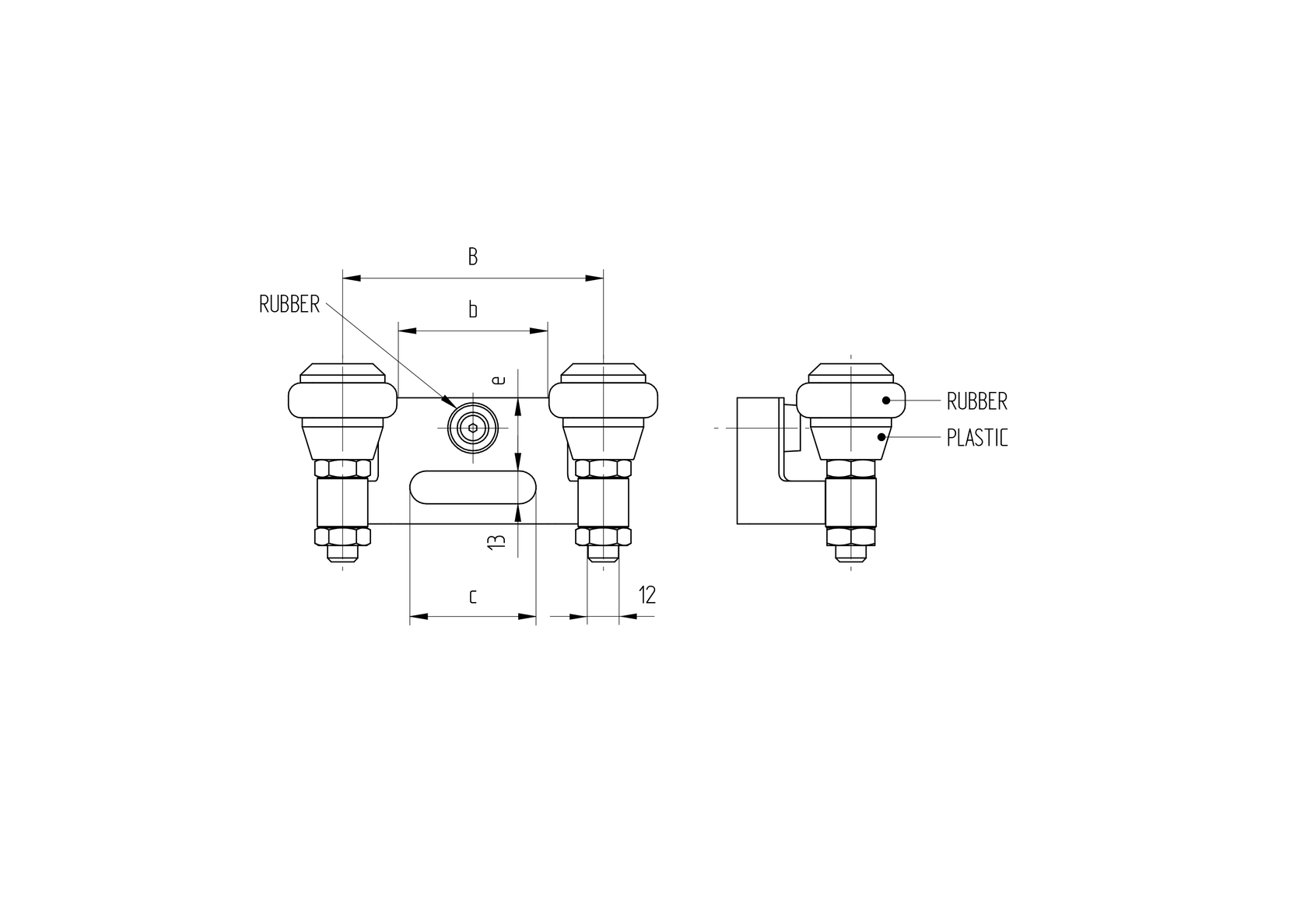 Felső megvezető-ütköző, Inox, b40mm, black rubber