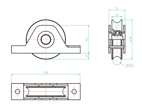 Tolókapu kerék -d16mm Zn, D80