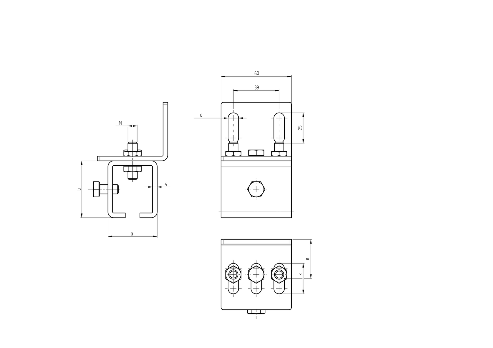 Tartókonzol függősínhez - oldalsó, H/18-57x67