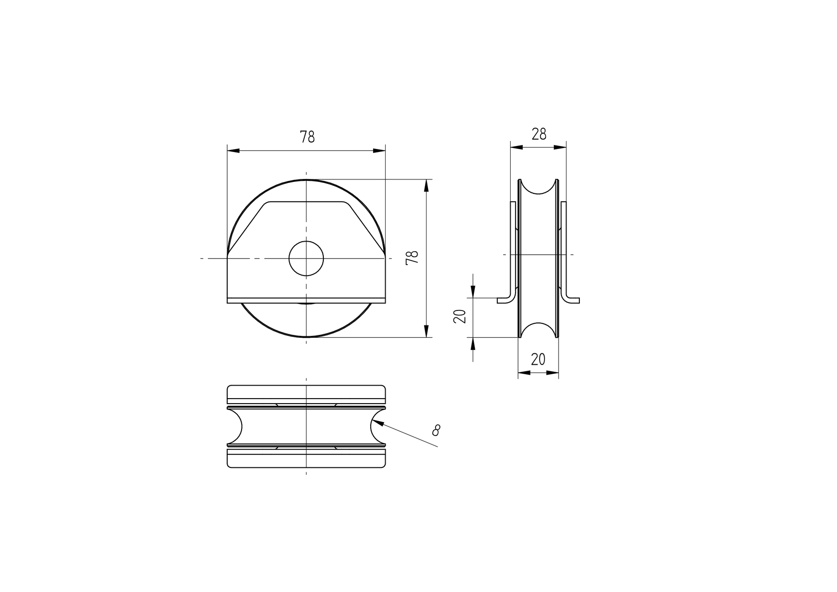 Süllyesztett görgő tolókapuhoz, d16mm Zn, D80mm