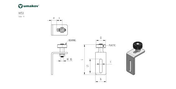 Nilon bevonatos támasztógörgő-konzolon H115mm, B40