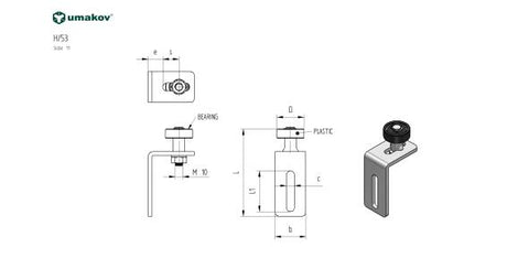 Nilon bevonatos támasztógörgő-konzolon H115mm, B40