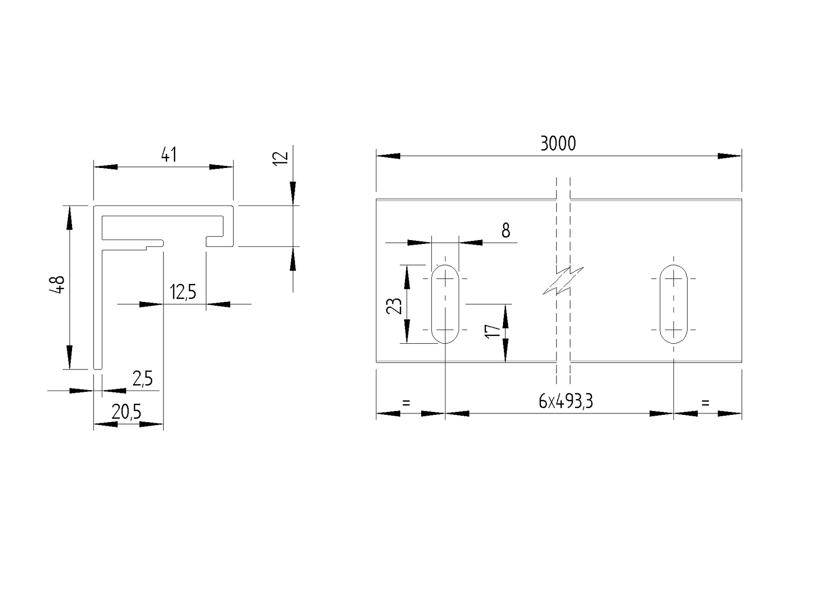 Alumínium tartókonzol H/01PVC-AL fogasléchez L=3m
