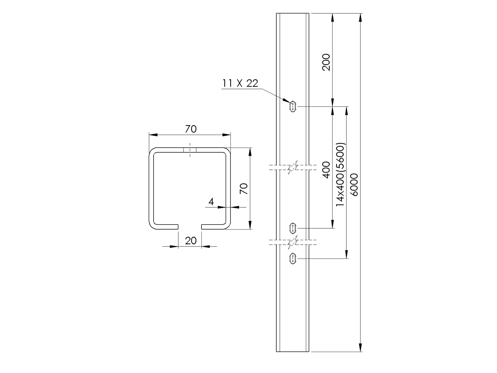 Lyukakkal ellátott vezetőprofil, horganyzott Zn
