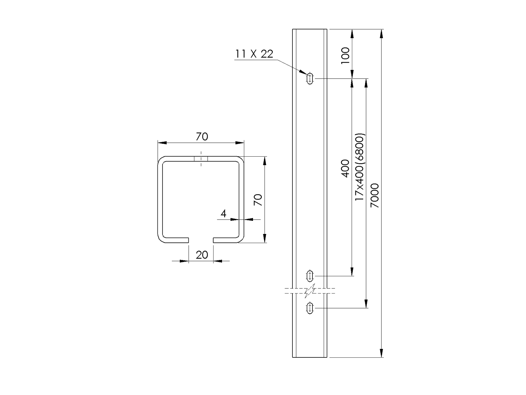 Lyukakkal ellátott vezetőprofil, horganyzott Zn