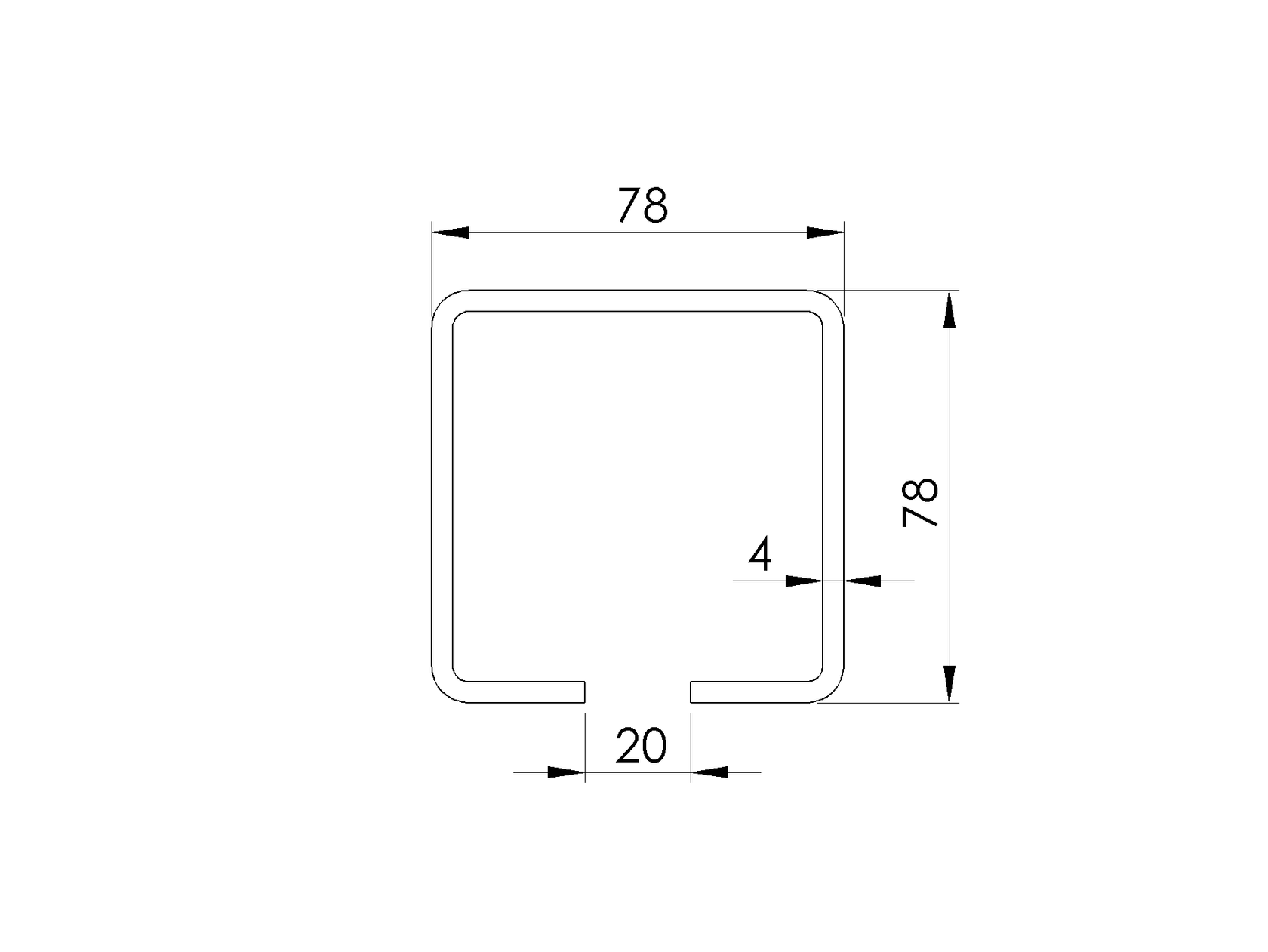 Profil vodiaci spodný Zn, 78x78x4mm, L3m