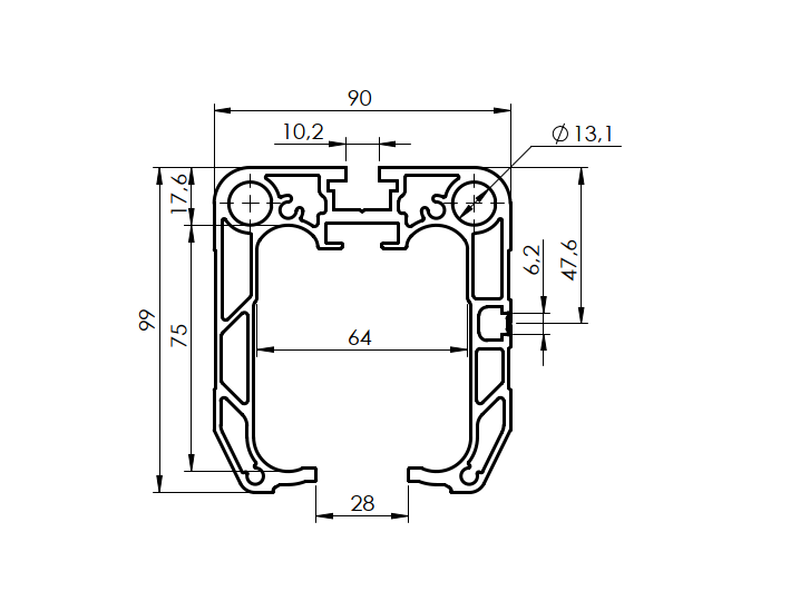 Úszókapu C-profil, alumínium, 90x99 mm, 6m