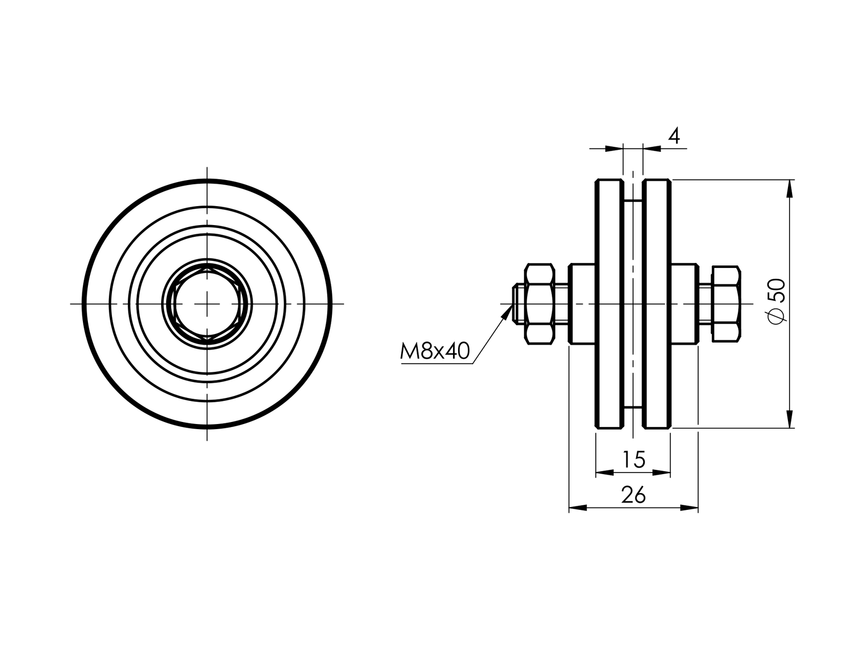 Tolókapu görgő-H, Zn, D50mm