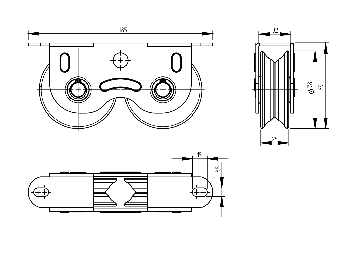 Tolókapu görgőskonzoll-szögvasra D80