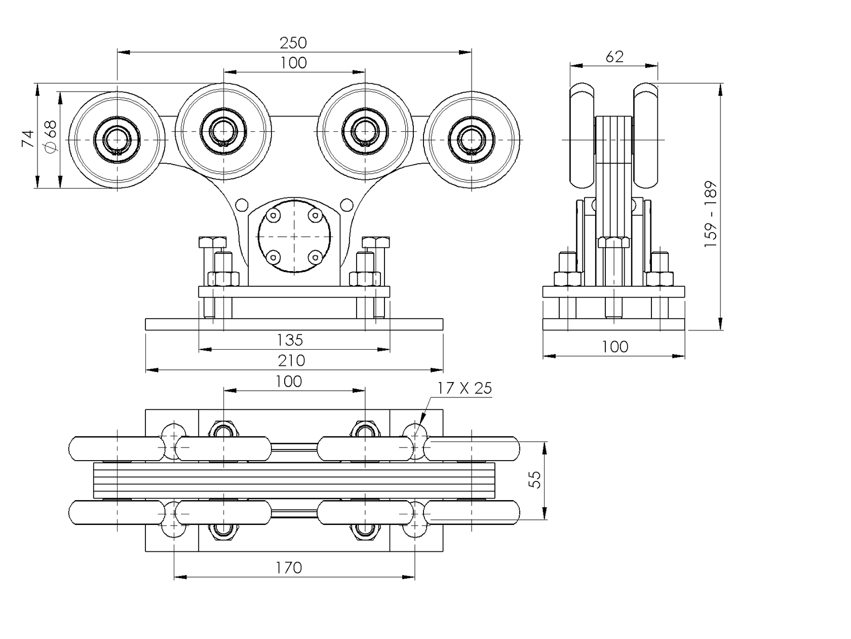 Úszókapu görgő Zn+NYLON, profile 90x99mm