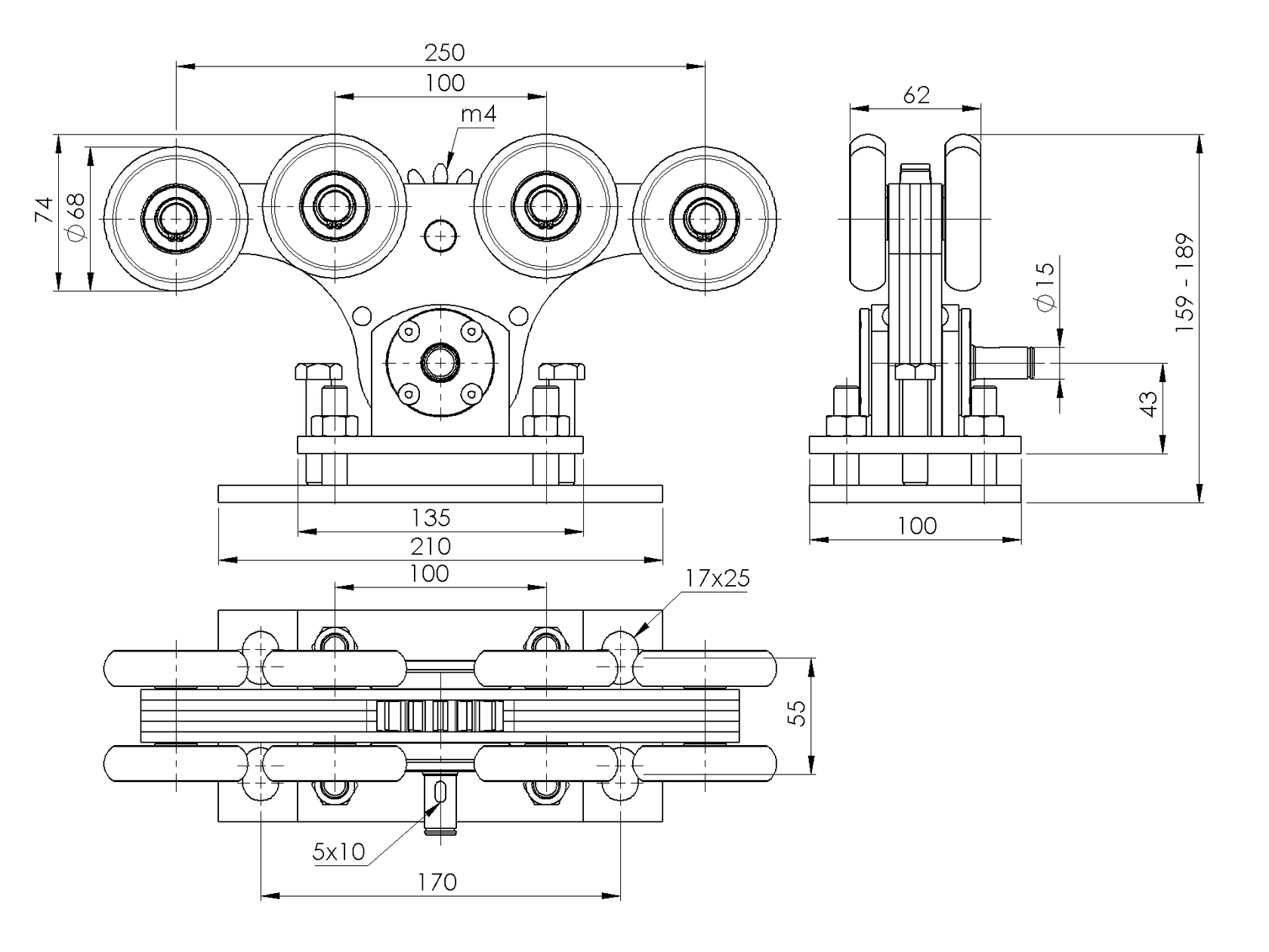 Úszókapu görgő Zn+NYLON, profile 90x99mm