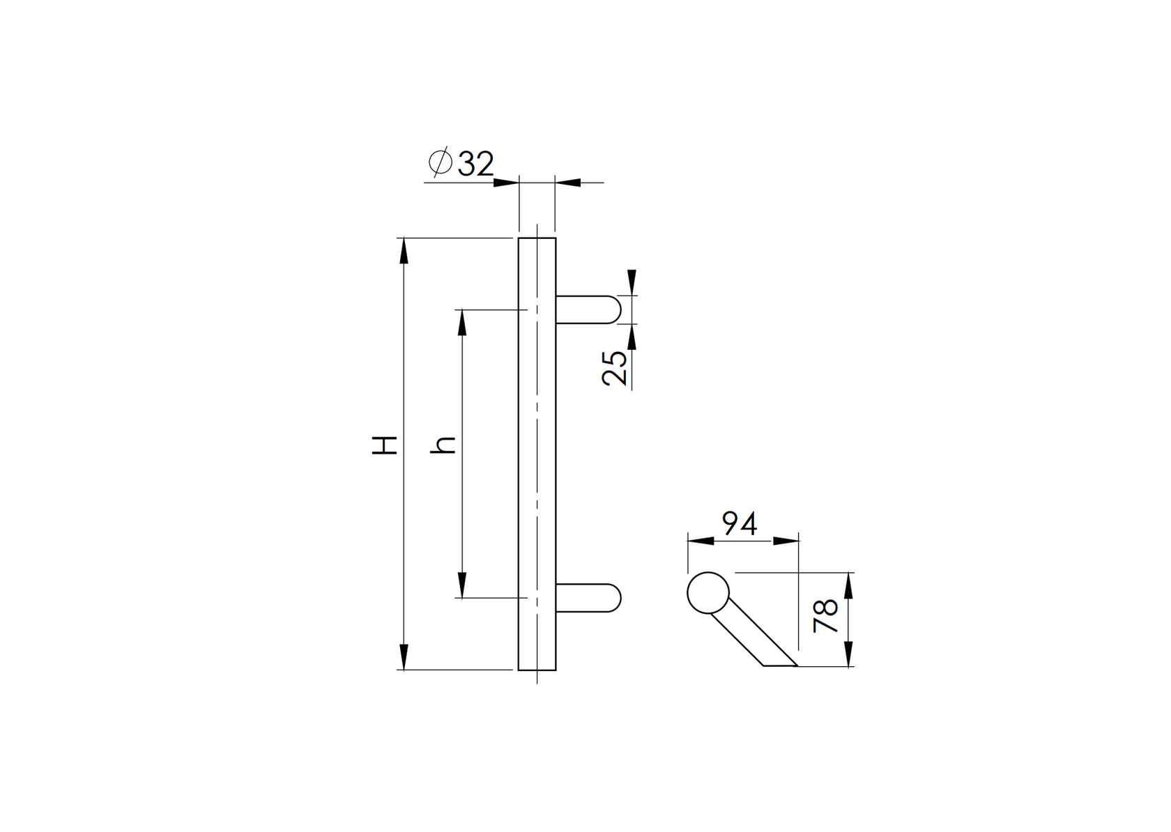 Rozdamentes nyitómarkolat-üvegajtóra AISI304, K320 45°