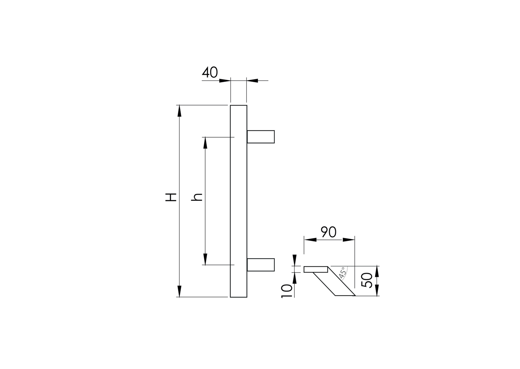 Rozdamentes nyitómarkolat-üvegajtóra AISI304, K320 45°