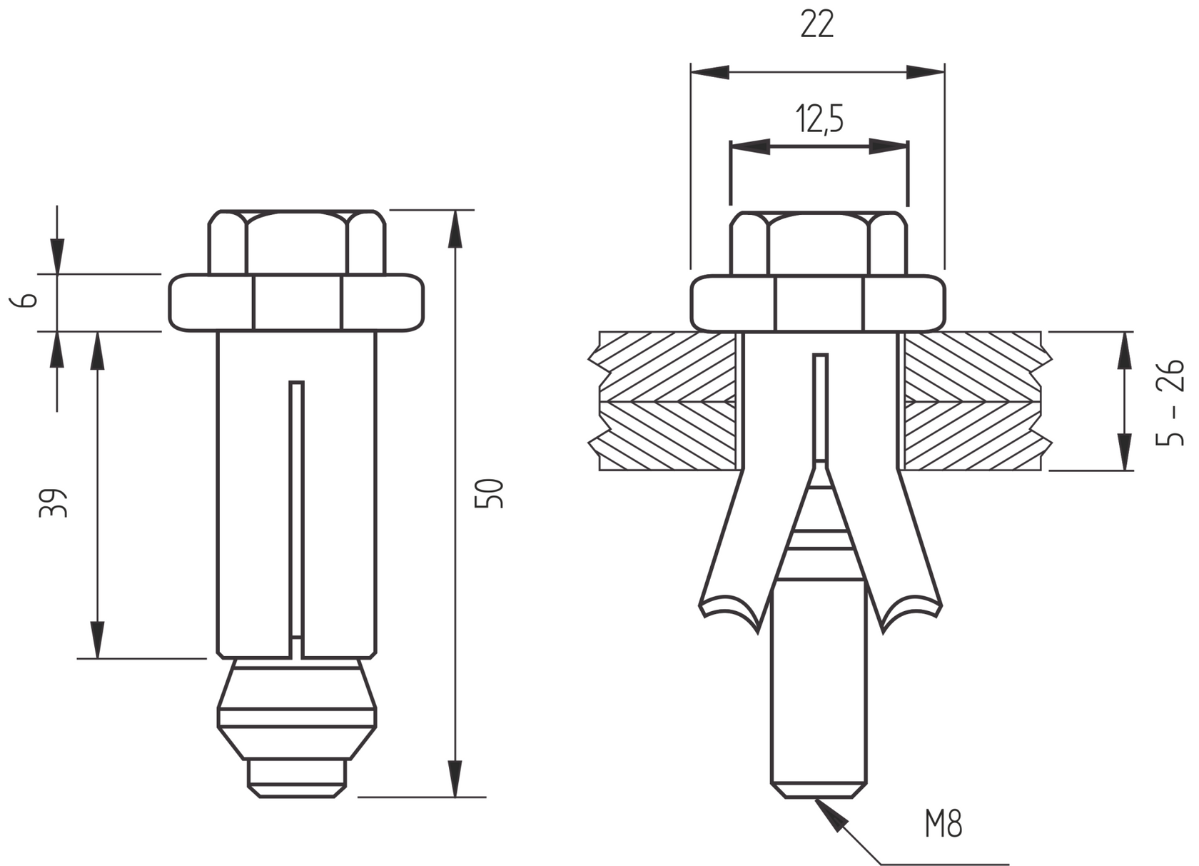 Szénacél alapcsavar - Boxbolt M8x50