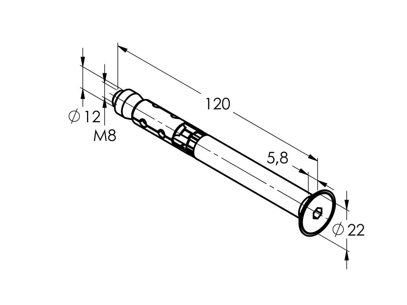 Nagy teherbírású dübel süllyesztett fejű csavarral M8, rozsdamentes