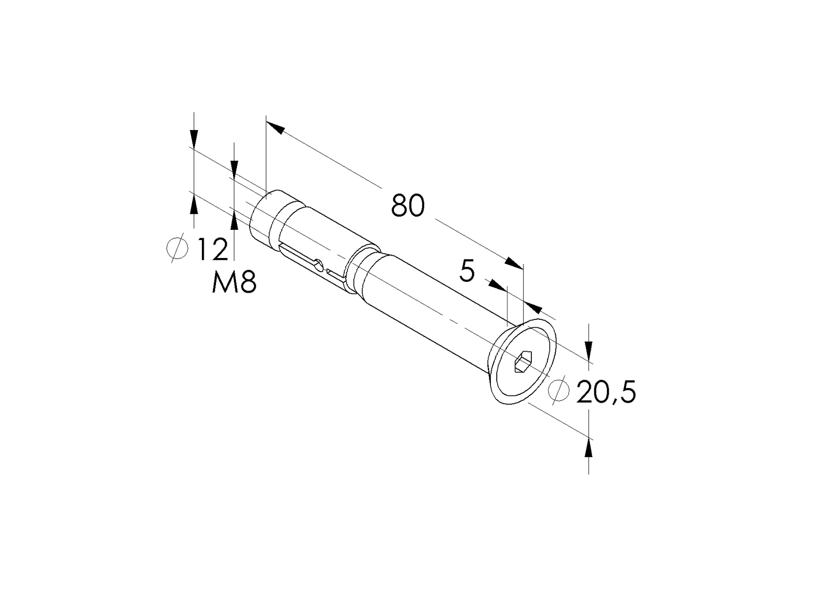 Nagy teherbírású dübel süllyesztett fejű csavarral M8