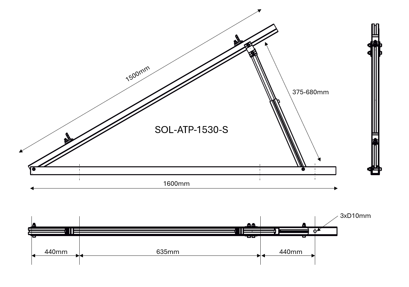 Rögzítő háromszög állítható  15°-30°